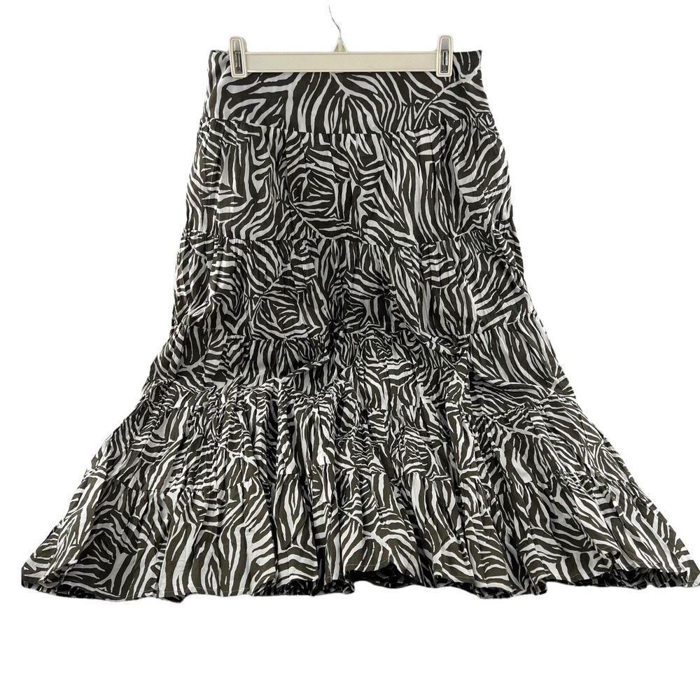 Jones New York Sport Skirt Long Tiered Women's size 6 Green‎ White Zebra stripes
